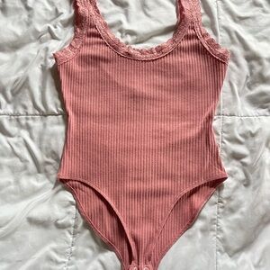 Pink Lace Trim Women’s Bodysuit